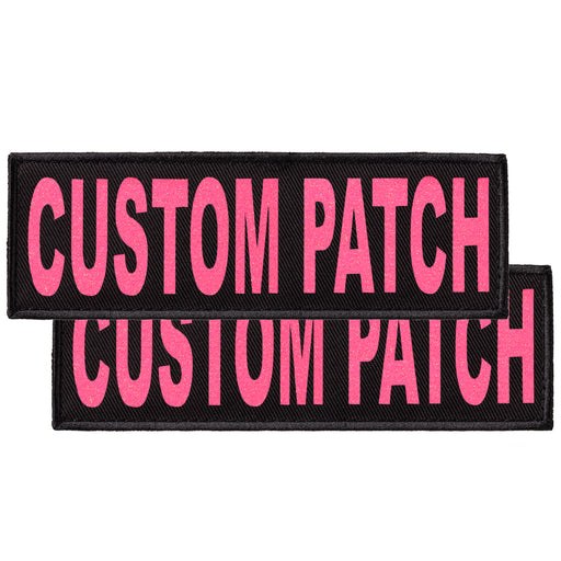 Custom dog patch with hook backing for harness, vest or collar, pink glitter letters