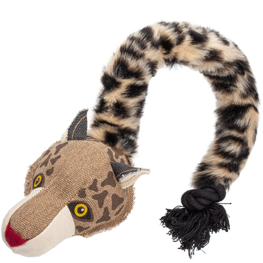 Leopard squeaky dog toy with rope and ball inside