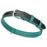 Black and teal leather dog collar with metal buckle and D-ring, 1 inch wide