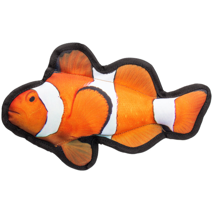 Floating in water dog toy with a squeaker, clownfish