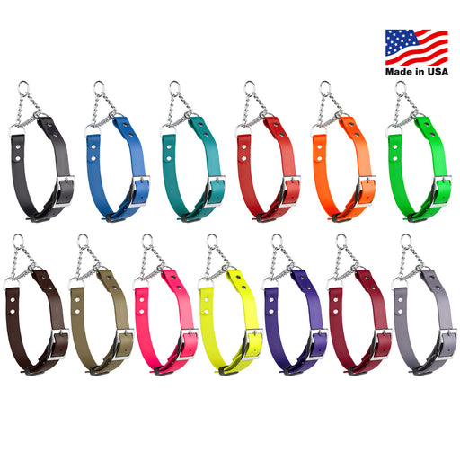 Biothane adjustable martingale collar for dogs with metal buckle and Herm Sprenger assembly chain, waterproof and smell-proof, 13 different colors
