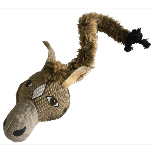 Brown horse squeaky dog toy with rope and ball inside