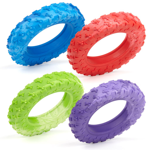 Rubber chew toys for dogs with vanilla scent, tire shaped, four colors