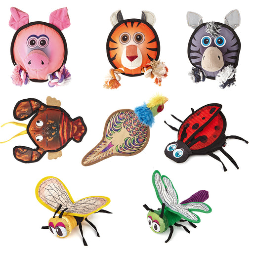 Animals and insects dog toy collection with crinkle paper and a large squeaker inside