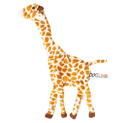 Flat, no stuffing dog toy with crinkle paper, a giraffe