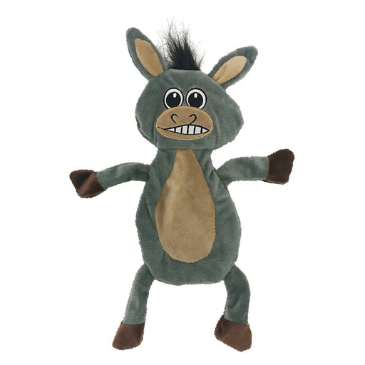 Flat, no stuffing dog toy with crinkle paper, a donkey