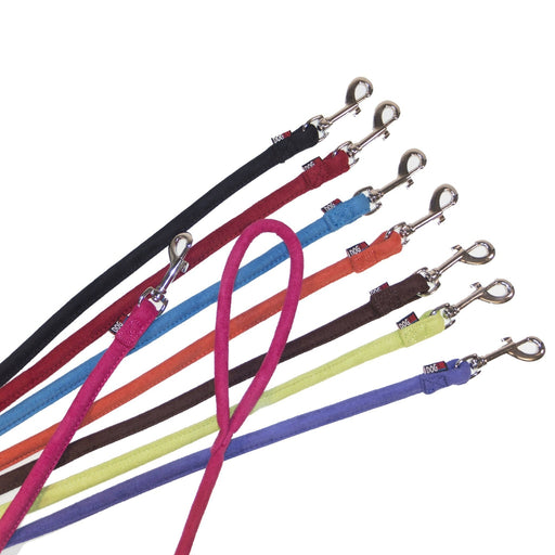 Soft microfiber round leash for dogs with metal snap hook, eight different colors, 4 feet and 6 feet long