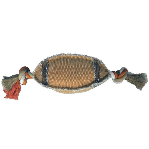 Jute dog toy for active play, oval ball shaped with ropes