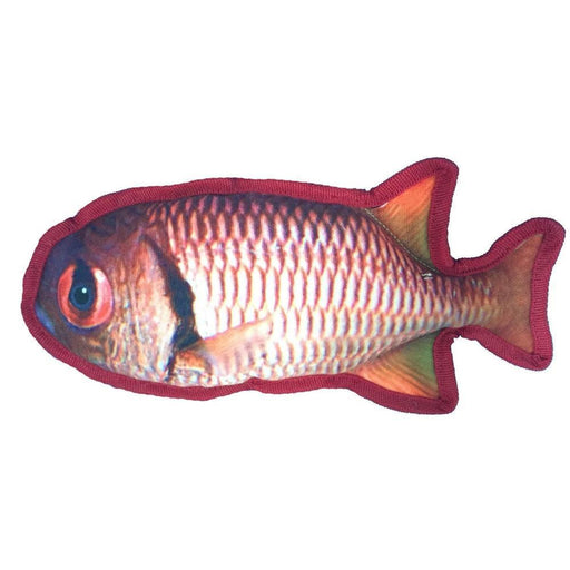 Floating in water dog toy with a squeaker, snapper fish