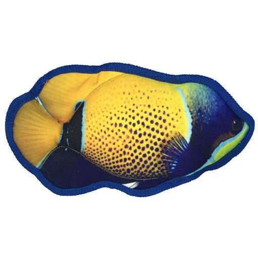 Floating in water dog toy with a squeaker, damselfish