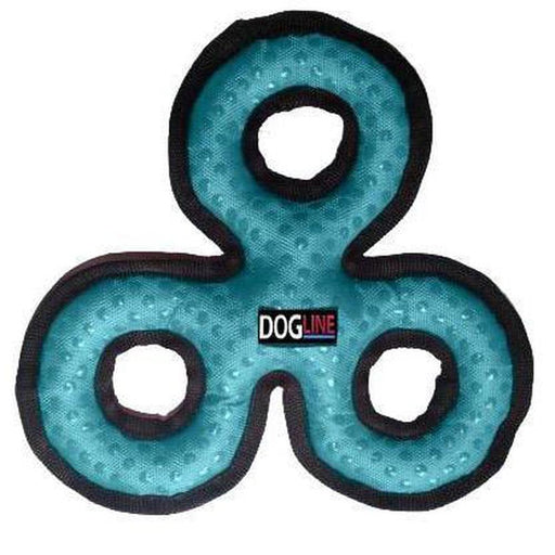 Teal durable dog tug toy with additional seam cover around the edges